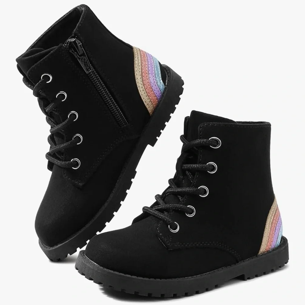 Shoeslocker Gilrs  Black Rainbow Ankle Boots size 11.        (#79)
